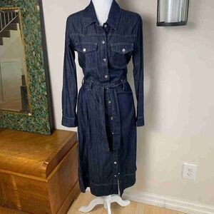 Dark Indigo Denim Shirt Dress with Tie Belt